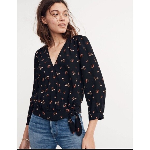 Madewell Tops - Madewell Womens Small Wrap Top in Flower Toss 3/4 Sleeve Blouse Shirt